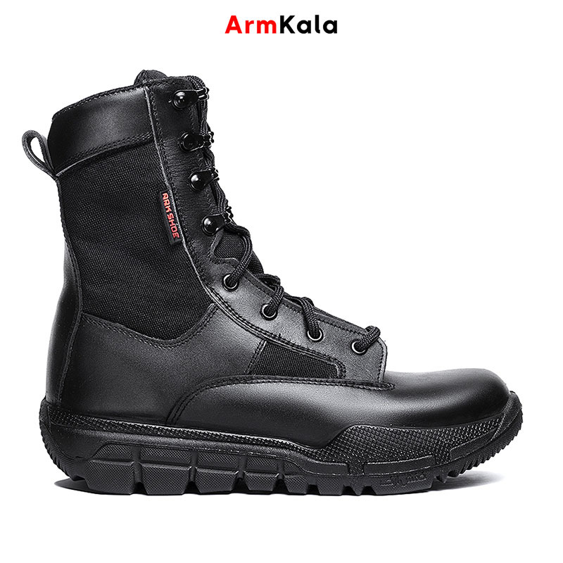  نمای جانبی پوتین نظامی زیپ‌دار با زیره ضد لغزش 