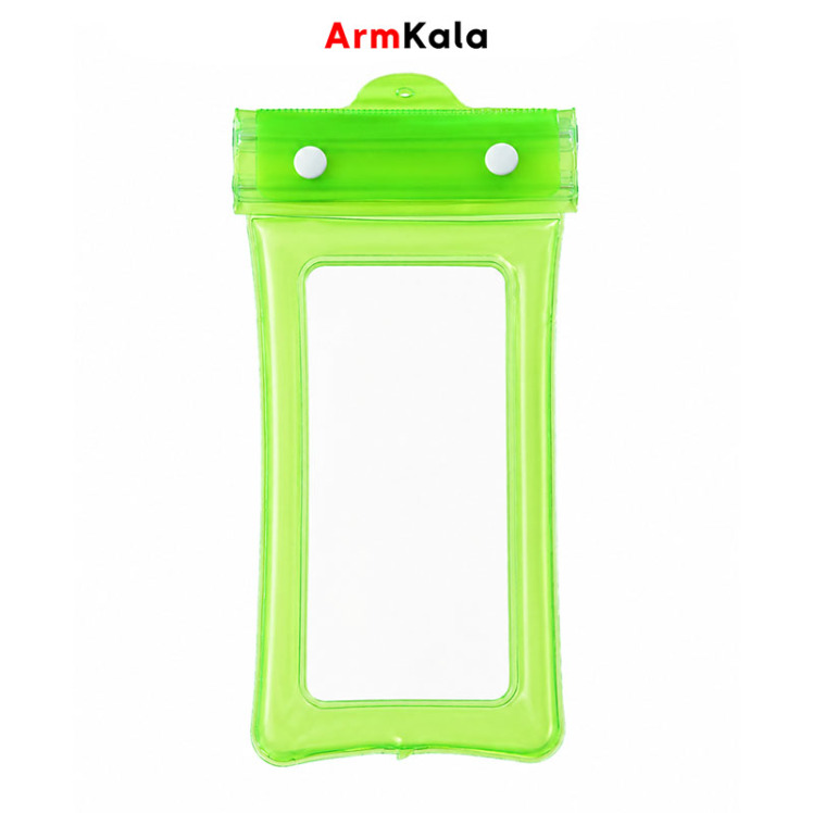 کاور ضد آب گوشی رنگ سبز فسفری با طراحی شفاف