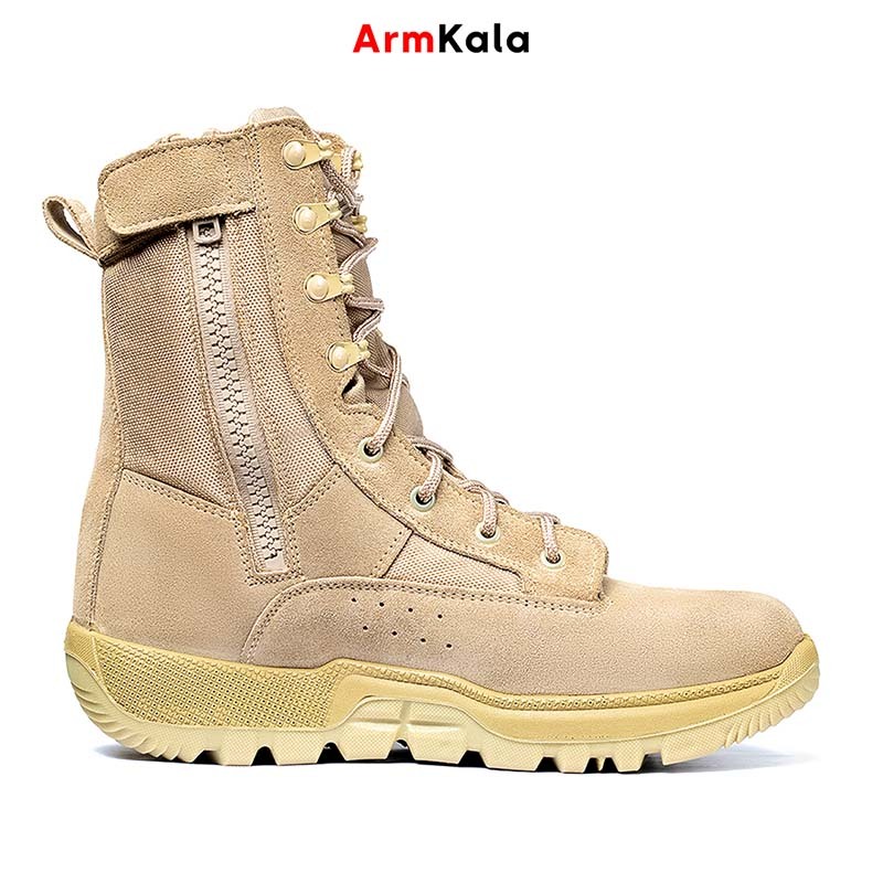  نمای جانبی پوتین نظامی زیپ‌دار با زیره ضد لغزش 